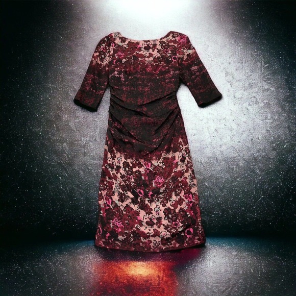 Tracy Reese Anthropologie Womens Maroon Floral Back Slit Ruched Sheath Dress 2 - Picture 1 of 5
